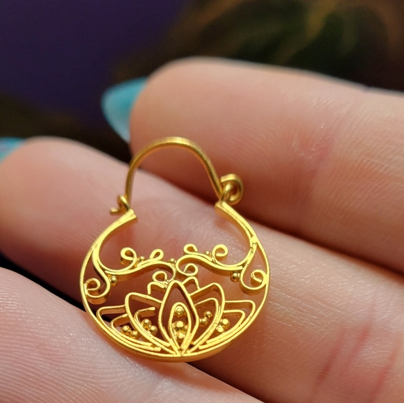 Free People Jewelry - SOLD Handmade Filigree Gold Plated over Sterling Silver Lotus Earrings Hoop
